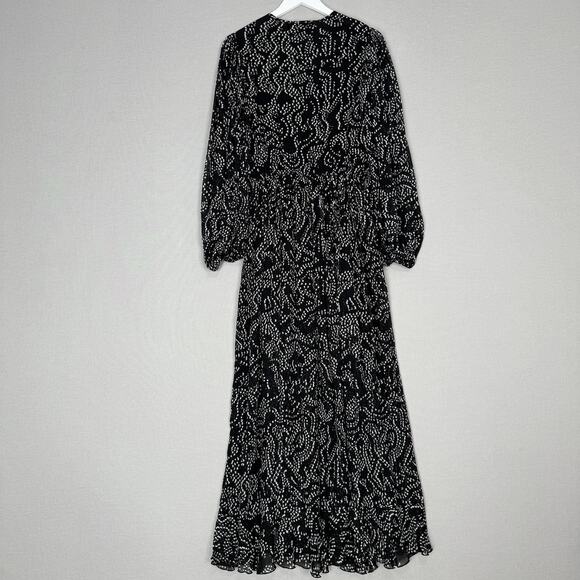 Payal Jain Anthropologie Sheer Maxi Wrap Dress Womens Small Black Printed Party - Picture 8 of 16